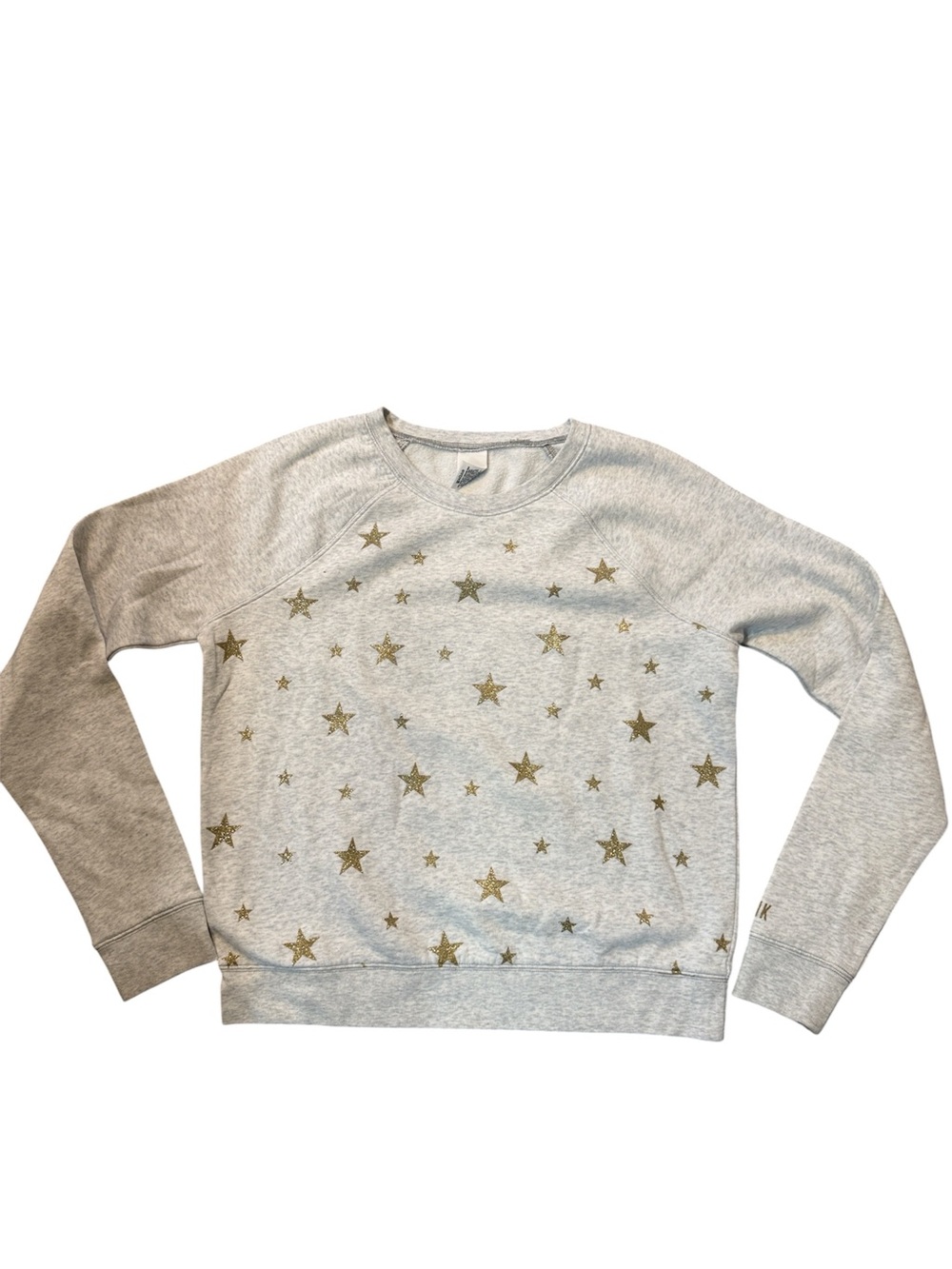 Victoria's Secret Pink Crew With Metallic Gold Stars Pullover Sweatshirt Gray M